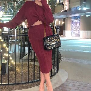 Fashion Nova Elegant Burgundy Knit Skirt size Medium